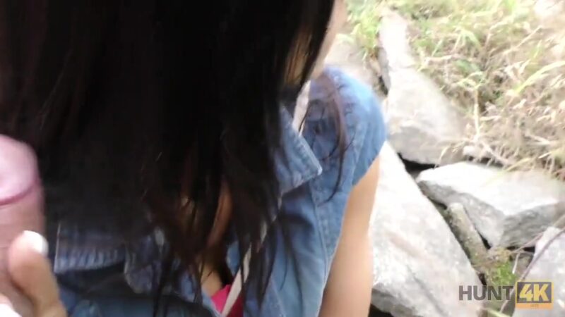 HUNT4K. Outstanding brunette girl gets nailed in the public park
