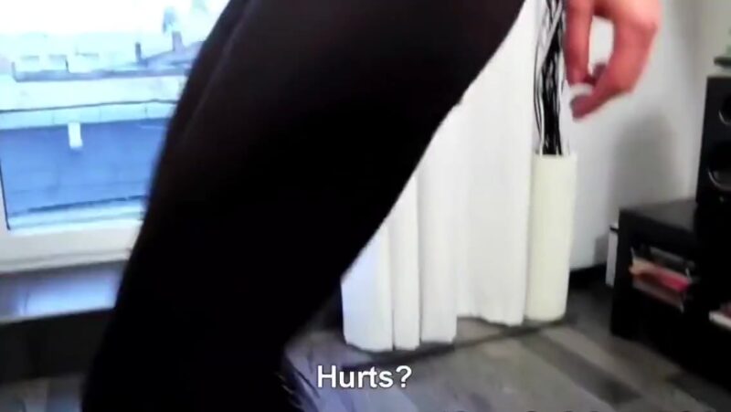Two chic thin mistress with leather leggings - cruel dominate the slave.