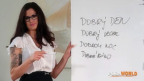 Introduction In Czech Language Teacher Gives Tutoring To Two Black Cock With Billie Star